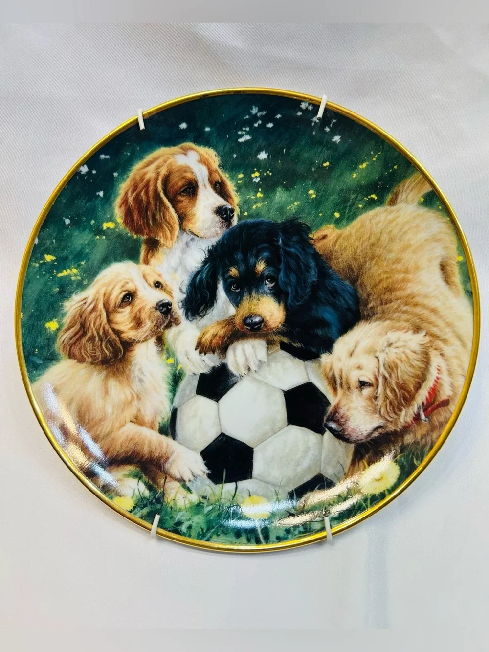 Franklin Mint Puppies with Vintage “Soccer Scamps”-Green,Black,White, Brown,Gold